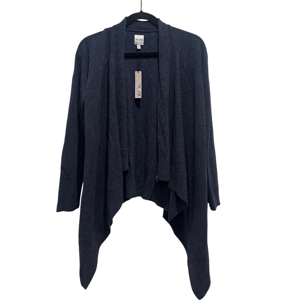 NEW NIC+ZOE Cardigan Womens Small Dark Indigo Draped Open Front Ribbed F211114